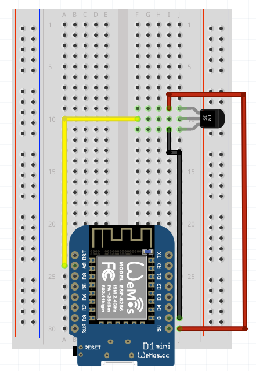 Temperature sensor LM35 and ESP8266 WeMos NodeMCU